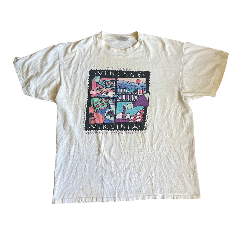 Vintage 90's Single Stitch Graphic Virginia Wineries Fest Cotton T-Shirt XL